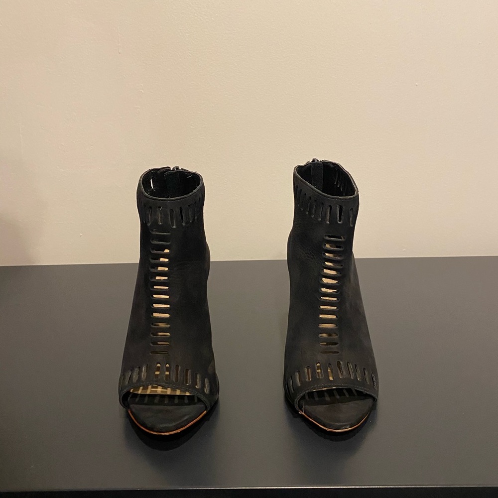 Loeffler Randall black suede peep toe booties